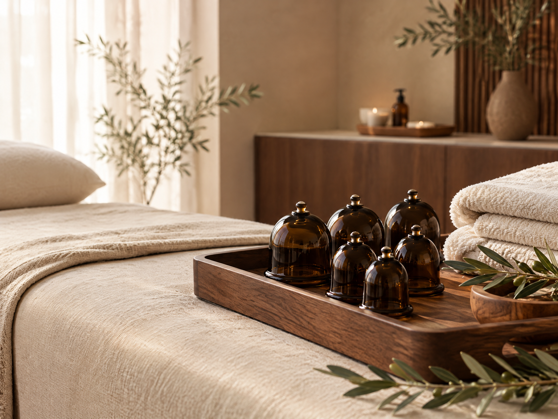 Visuel d’origine My Healthy Center : espace de soin, ventouses et serviettes
